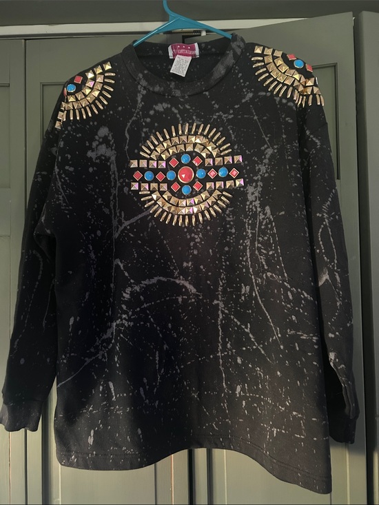 s.b. collections Tops - Studded Black Splatter crewneck Sweatshirt with statement shoulders